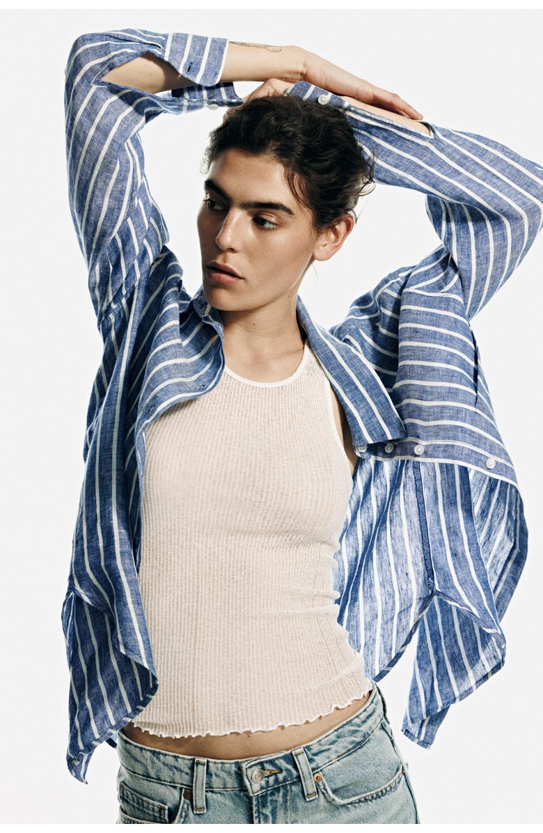 H&M Linen Shirt, Alternate, color, Blue/Striped