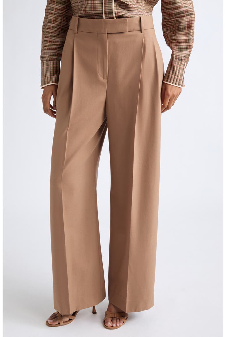 Luna Wide Leg Wool Blend Pants, Main, color, CAMEL