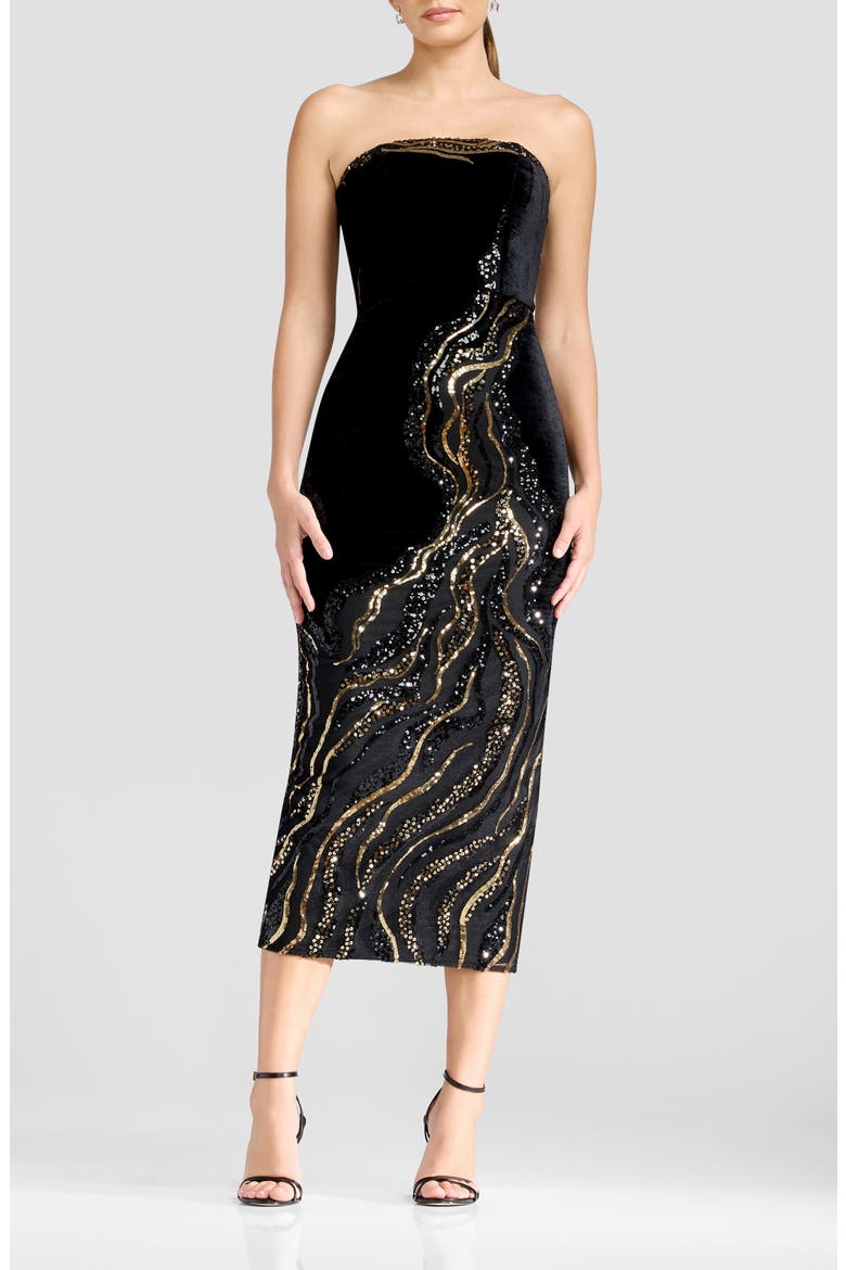 Viviana Sequin Velvet Cocktail Midi Dress, Main, color, BLACK MULTI
