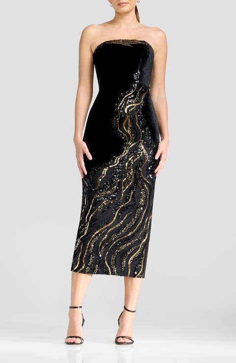 Viviana Sequin Velvet Cocktail Midi Dress