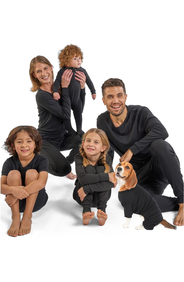 Leveret Footed Cotton Pajamas Matching Family Coordinated Solid Colors, Alternate, color, Black
