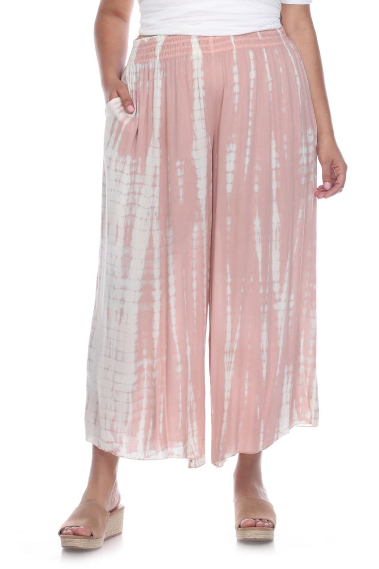 Tie Dye Print Cropped Wide Leg Pants, Main, color, TAUPE TD