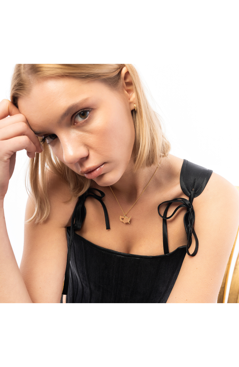 Spero London Love USA (America) Map Heart Necklace Sterling Silver, Alternate, color, Gold