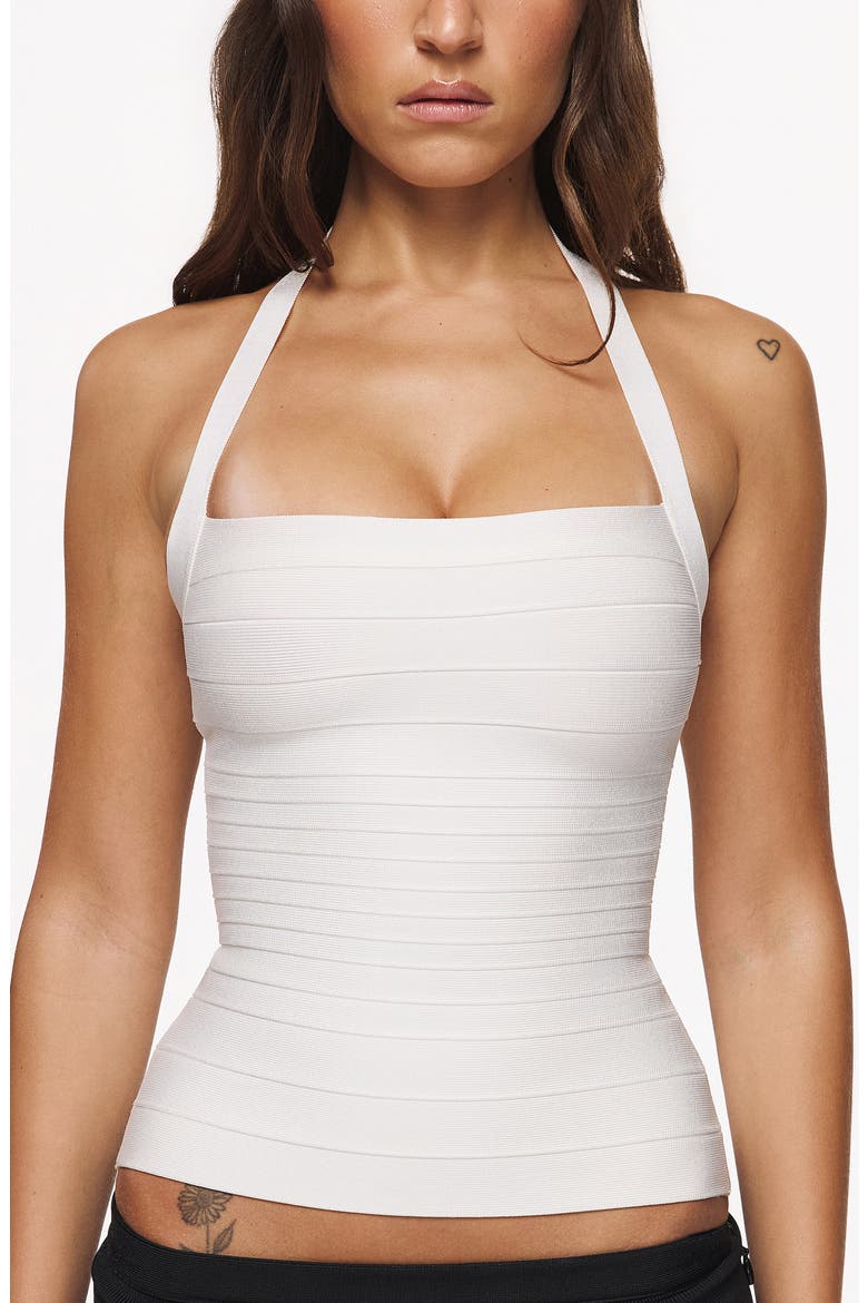 The Silhouette Halter Neck Bandage Dress, Main, color, WHITE
