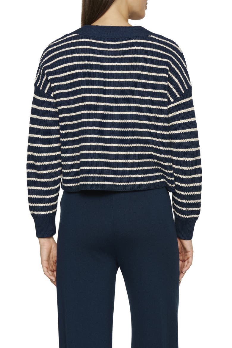 Coastal Cotton Sweater Cardigan, Alternate, color, STRIPE NAVY/ ALMOND H