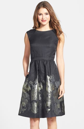 Robe De Cocktail Cynthia Steffe, Noir/or, Jacquard Léopard, Cristaux, Taille 4