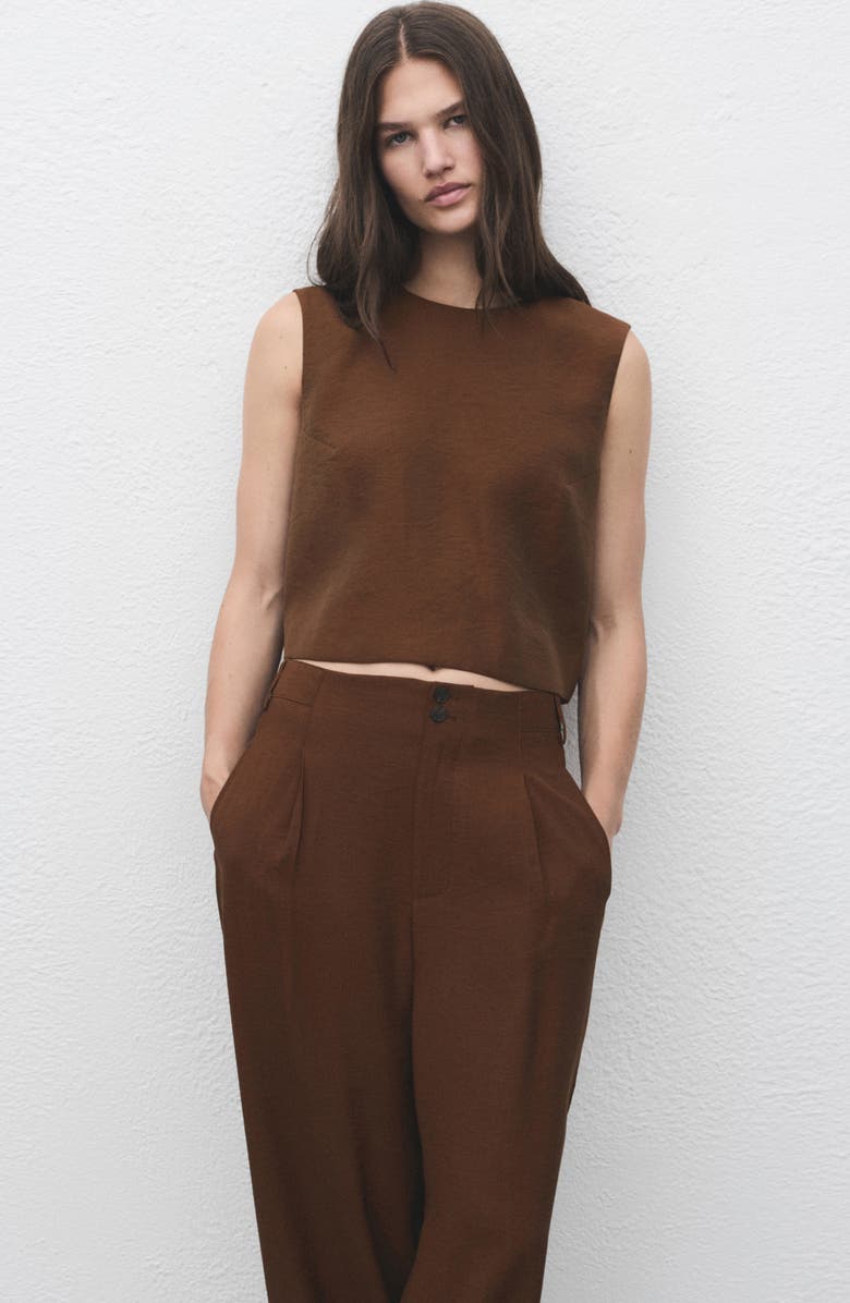 MANGO Pleated Straight Leg Pants, Alternate, color, Brown