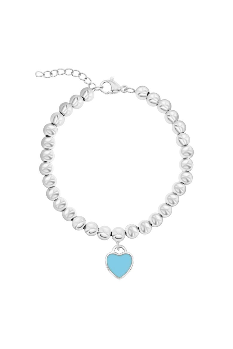 Beaded Heart Charm Bracelet, Main, color, Silver
