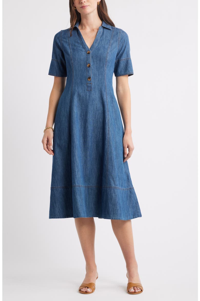 Chambray A-Line Shirtdress, Main, color, DARK WASH