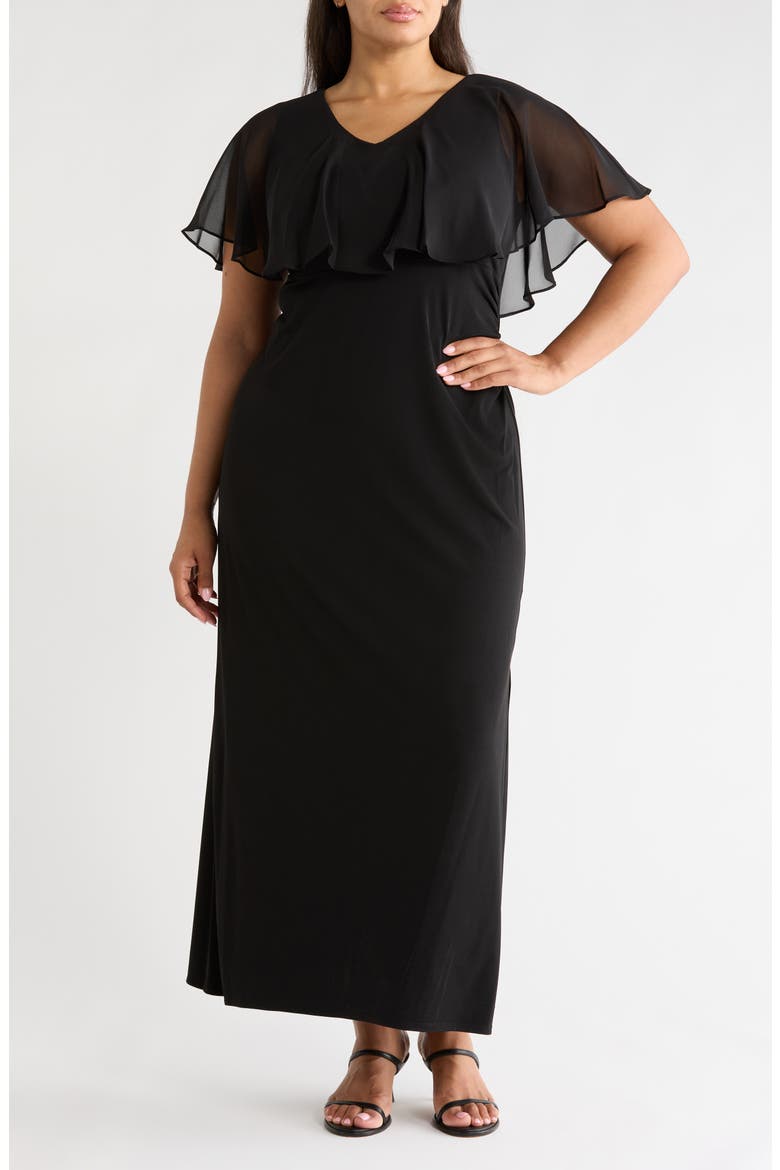Chiffon Flutter Sleeve Gown, Main, color, BLACK