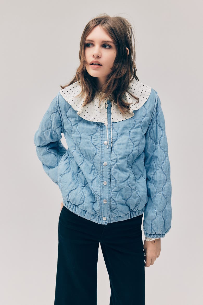 Quilted Denim Jacket, Alternate, color, Light denim blue