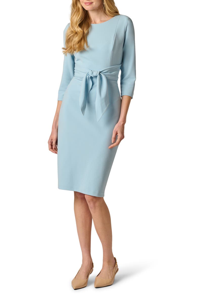 Tie Waist Crepe Sheath Dress, Main, color, BLUE MIST