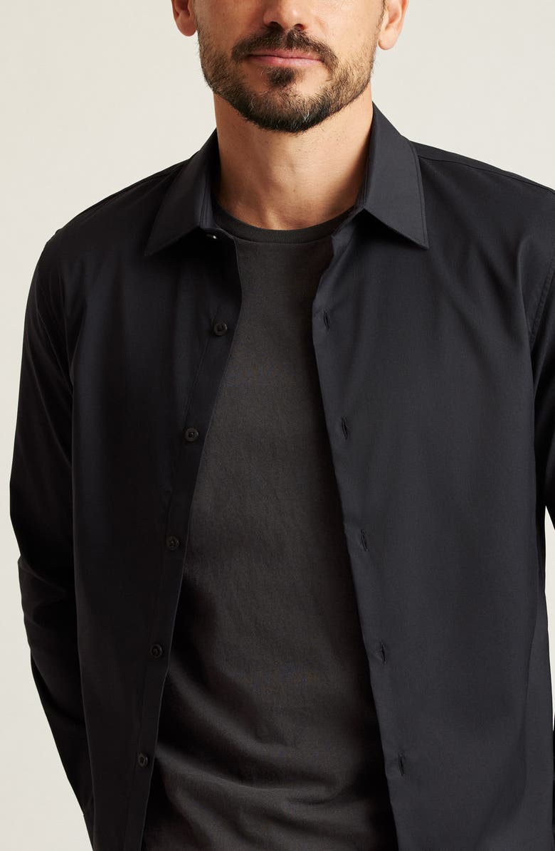 Bonobos Solid Black Woven Nylon Blend Button-Up Shirt, Main, color, Jet Black