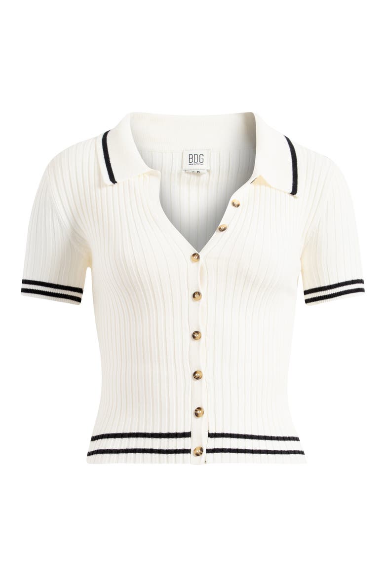 Tipped Short Sleeve Rib Polo Sweater, Alternate, color, WHITE