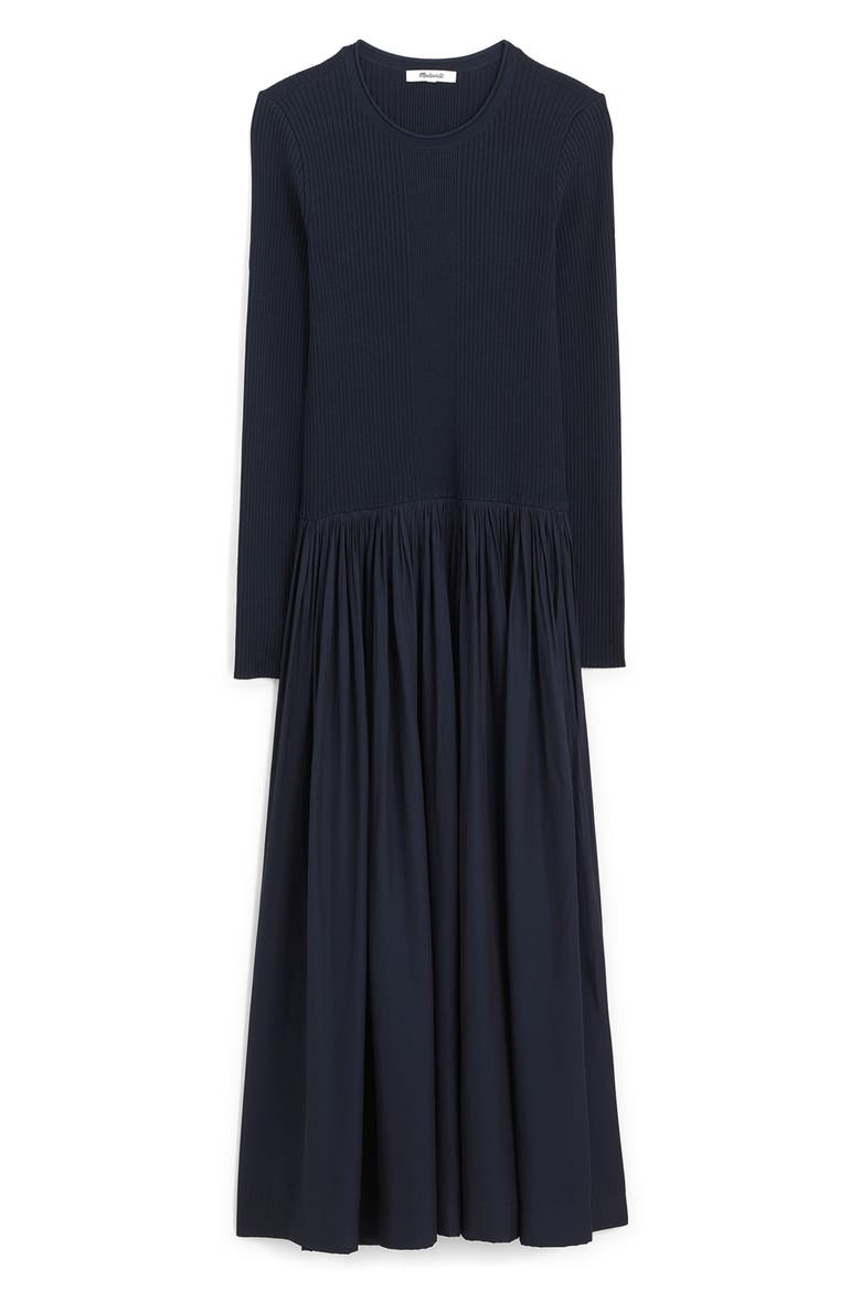Rib Mixed Media Long Sleeve Midi Dress, Alternate, color, CLASSIC NAVY