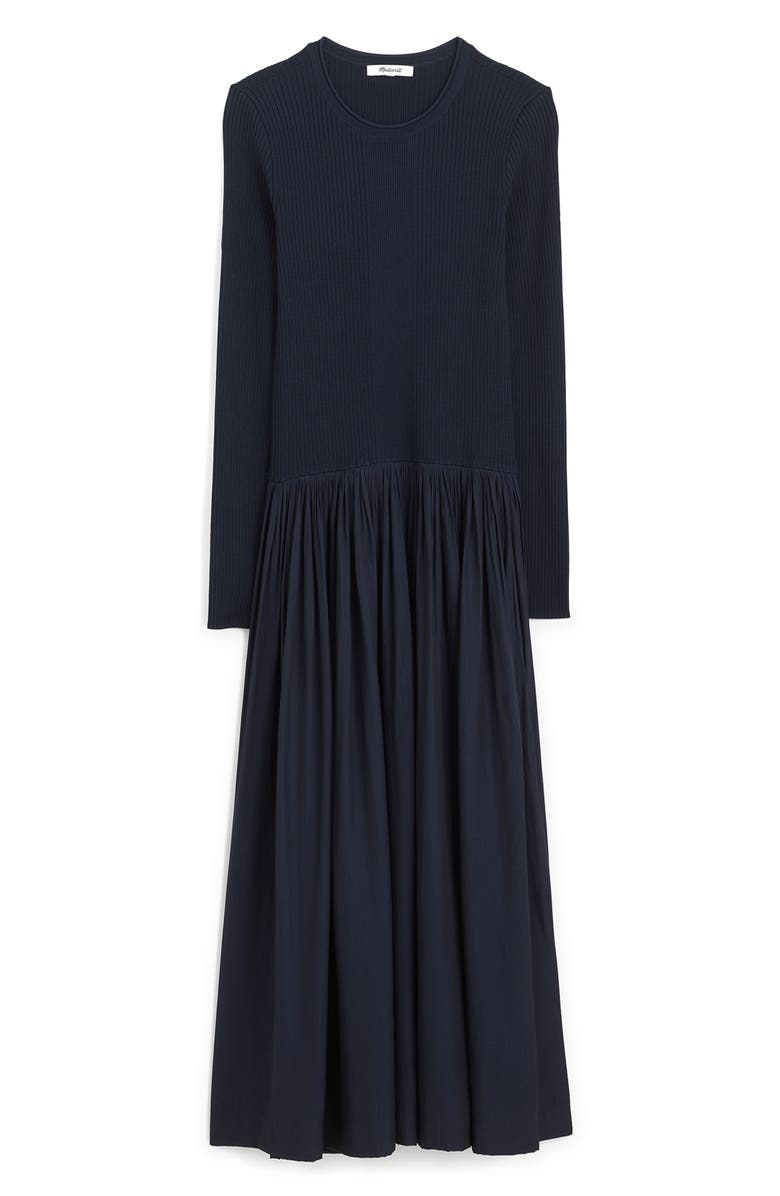 Madewell Rib Mixed Media Long Sleeve Midi Dress, Alternate, color, Classic Navy