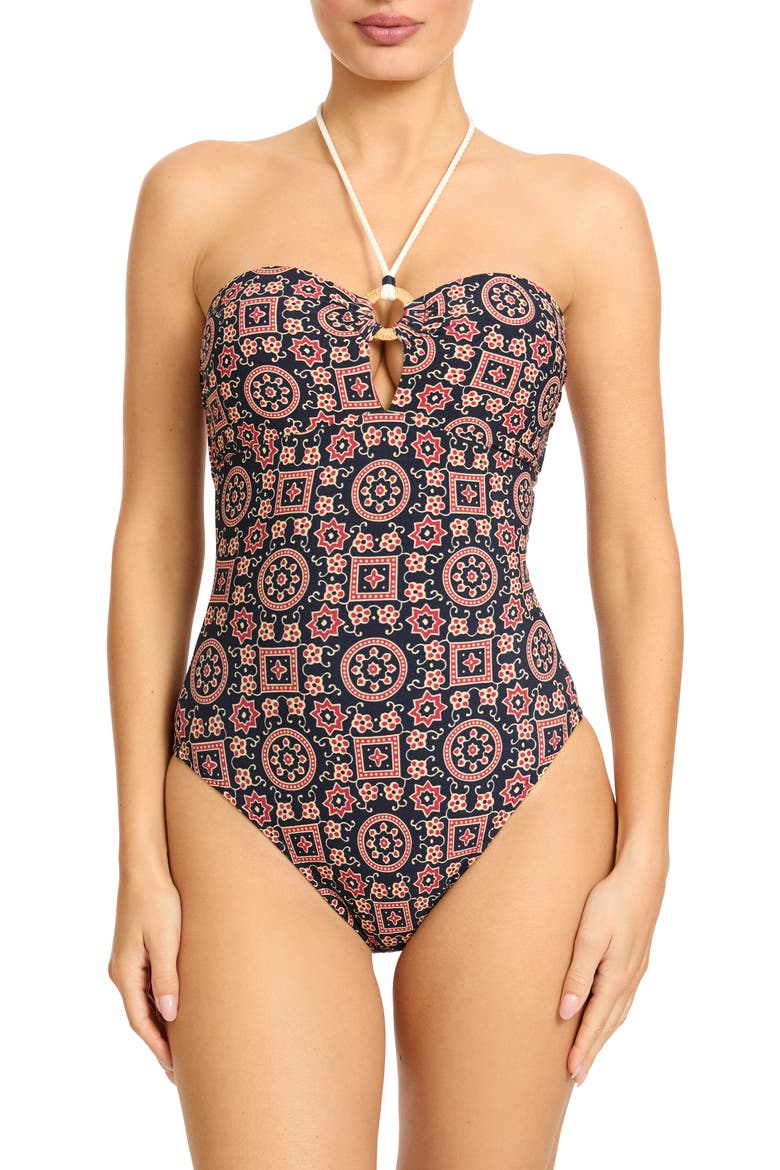 Maggy Bandeau One-Piece Swimsuit, Main, color, BLUE MULTI