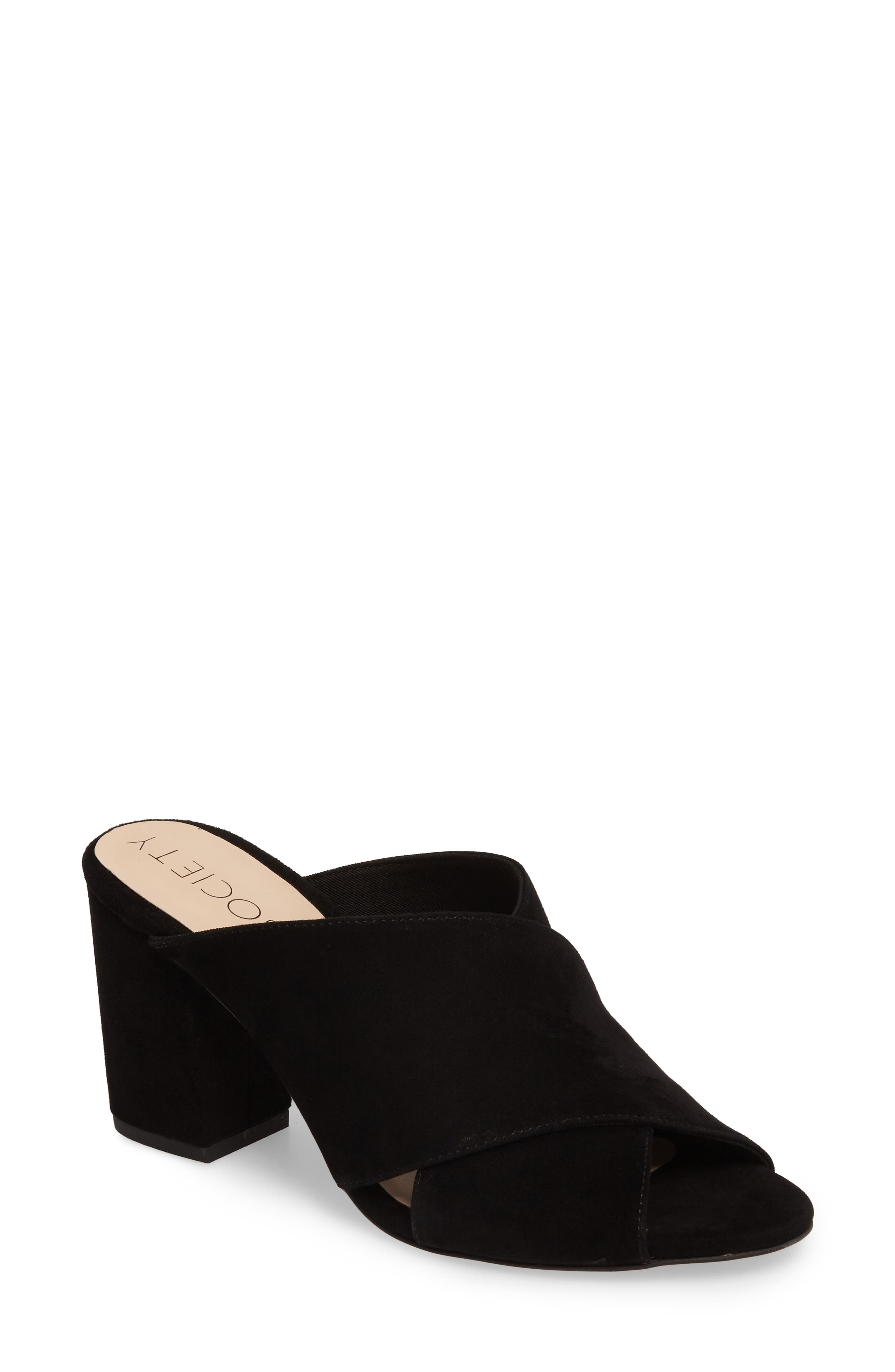 Luella Flower Embroidered Slide, Main, color, BLACK