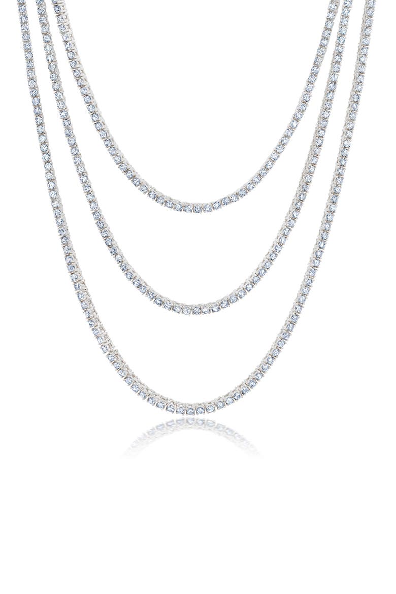 Triple Layer Tennis Necklace, Main, color, PLATINUM