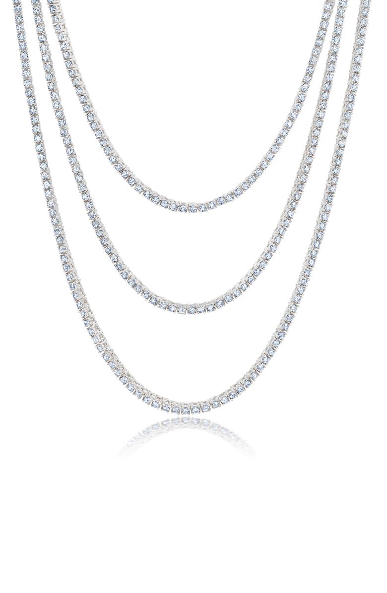 Crislu Triple Layer Tennis Necklace, Main, color, Platinum