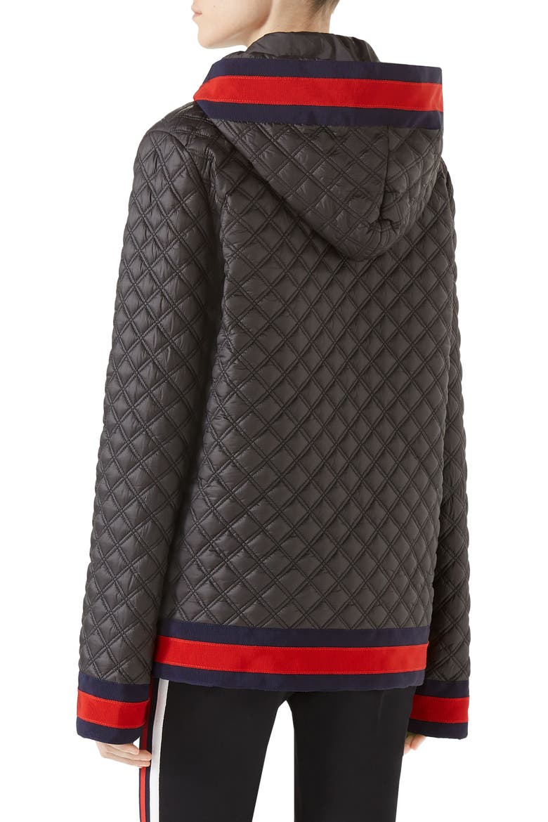 Quilted Caban with Removable Hood, Alternate, color, BLACK
