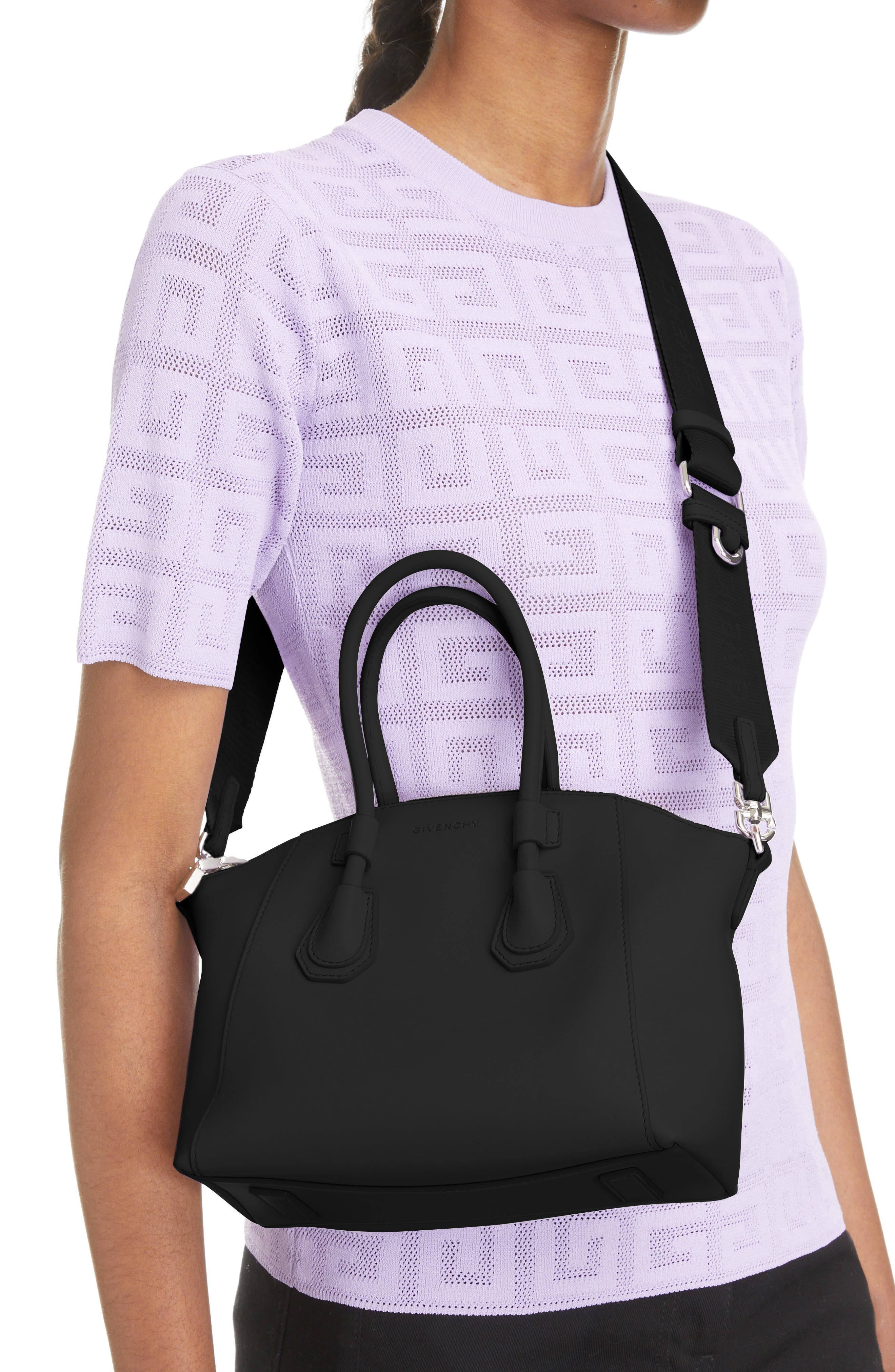 Mini Antigona Sport Leather Top Handle Bag, Alternate, color, BLACK