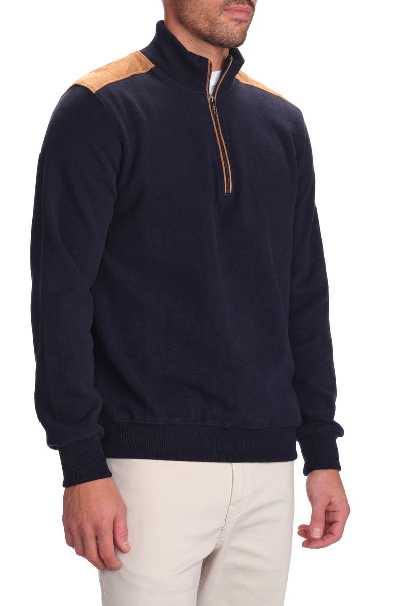 STUDIO GARNET LOS ANGELES Faux Leather Trim Quarter-Zip Pullover, Alternate, color, Navy