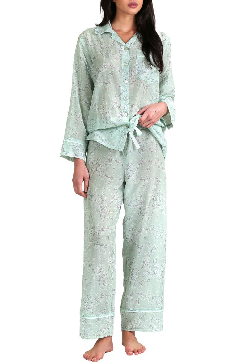 Cheri Blossom Cotton & Silk Pajamas, Main, color, SAGE