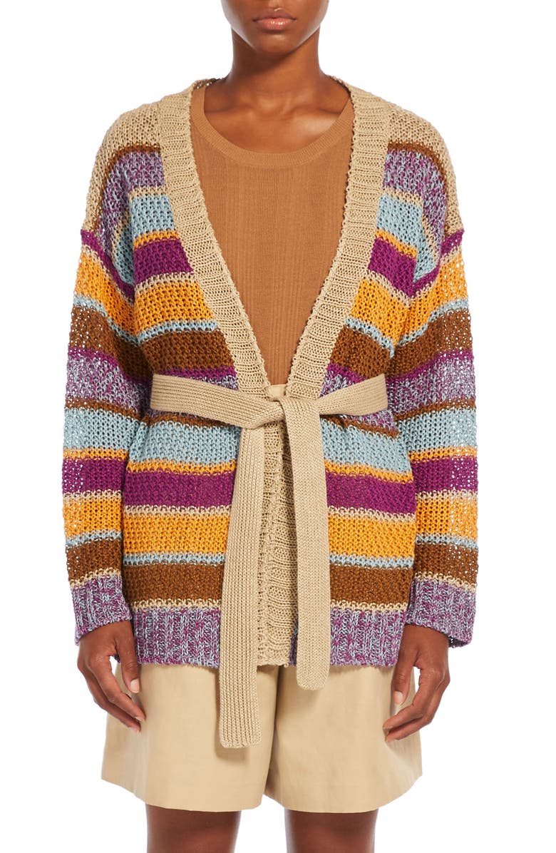 Weekend Max Mara Kabala Stripe Tie Waist Cardigan, Main, color, 