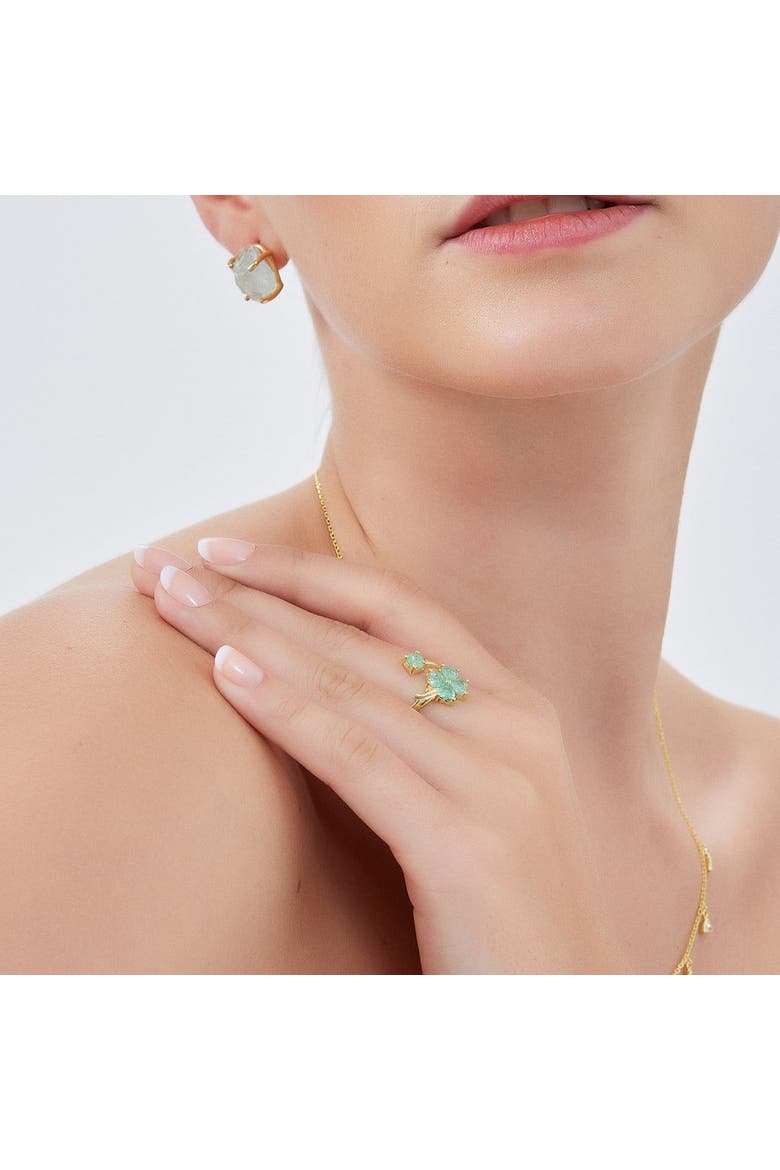 Green Four Leaves Clover Luck Ring Sterling Silver, Alternate, color, Gold
