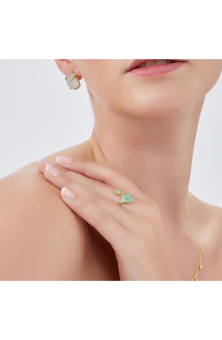 Spero London Green Four Leaves Clover Luck Ring Sterling Silver, Alternate, color, Gold