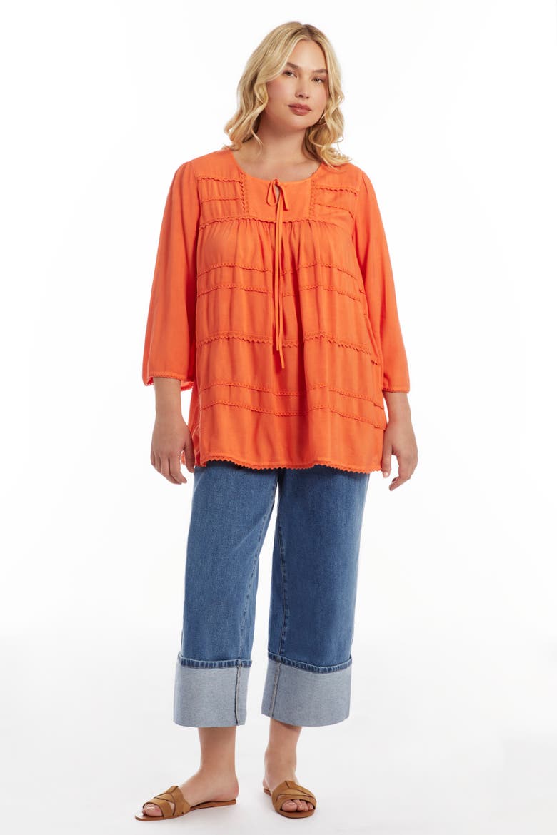 Acid Wash Peasant Blouse, Alternate, color, DUSTY ORANGE