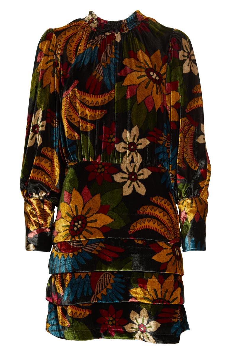 FARM Rio Macaw Floral Long Sleeve Velvet Dress, Alternate, color, 