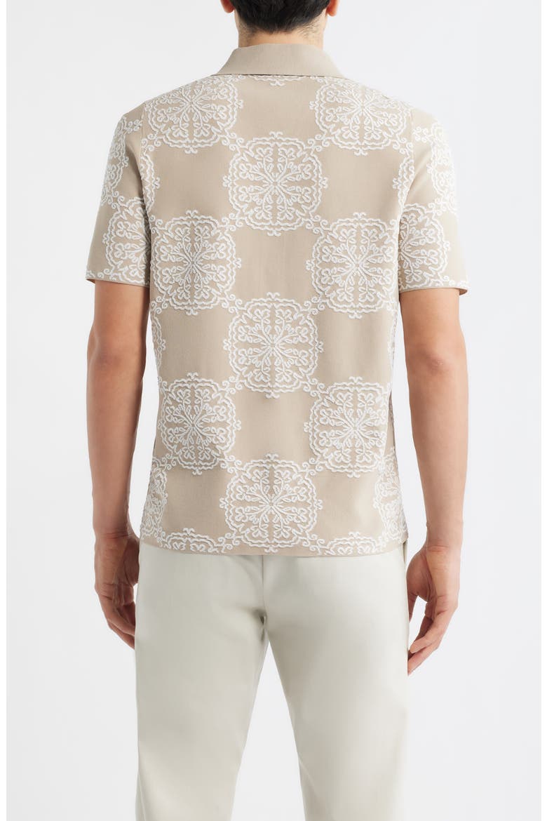 Gabriel Jacquard Cotton Blend Knit Camp Shirt, Alternate, color, CHAMPAGNE/ WHITE