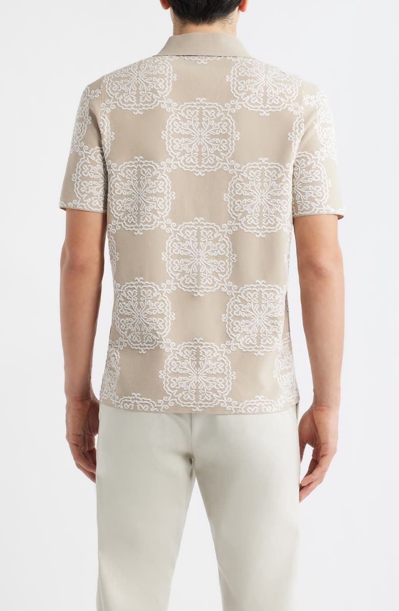 Reiss Gabriel Jacquard Cotton Blend Knit Camp Shirt, Alternate, color, Champagne/ White