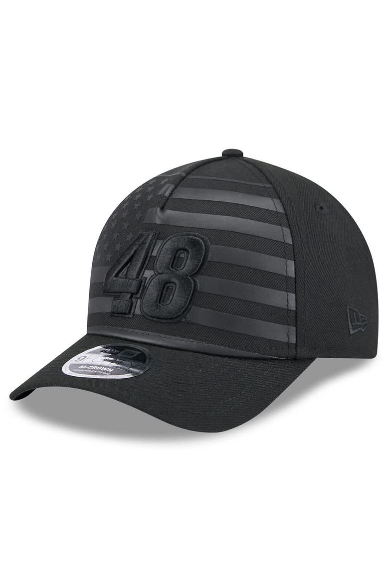 Men's New Era Black Alex Bowman American Flag 9FORTY M-Crown A-Frame Adjustable Hat, Main, color, Black