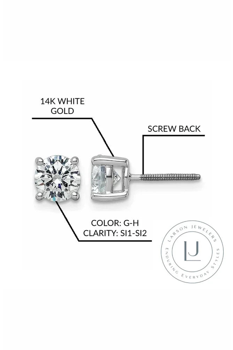 14K Gold 4 Prong Solitaire Basket Stud Earrings With Lab Grown Diamond, Alternate, color, White Gold