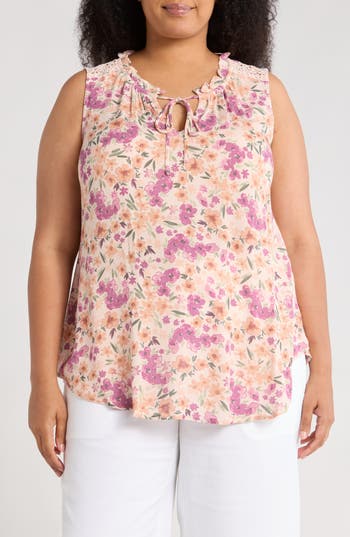 Bobeau Ruffle Spit Neck Sleeveless Top In Multi