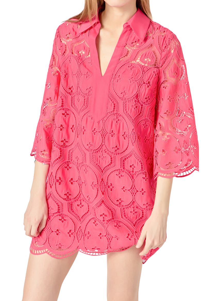 Embroidered Collar Minidress, Alternate, color, FUCHSIA