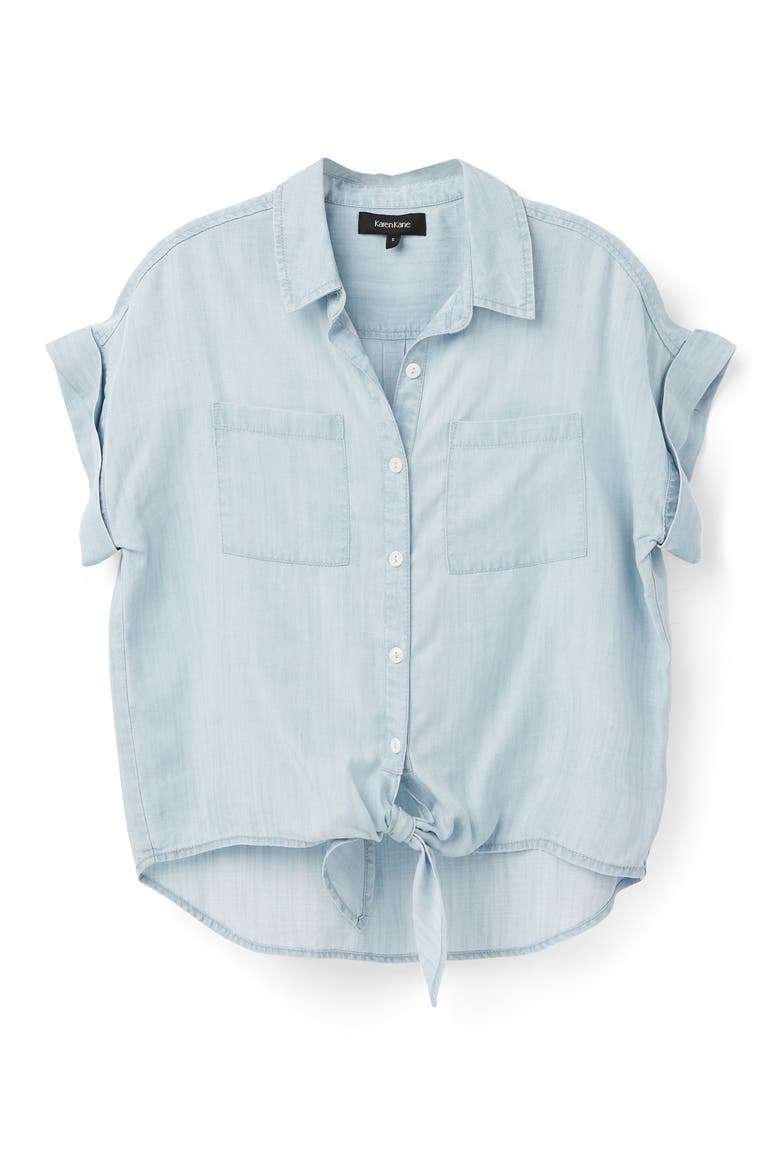 Tie Front Chambray Button-Up Shirt, Alternate, color, CHAMBRAY