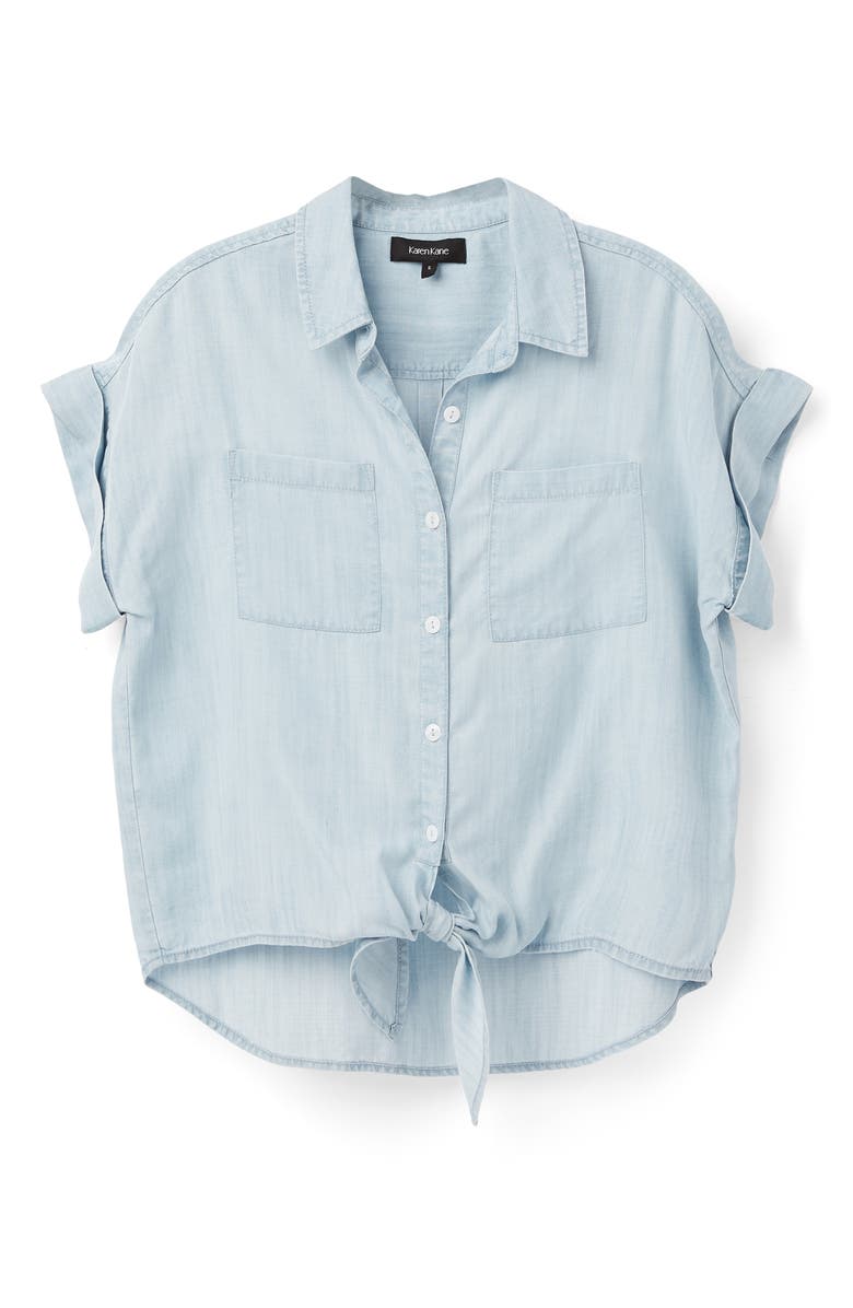 Karen Kane Tie Front Chambray Button-Up Shirt, Alternate, color, 