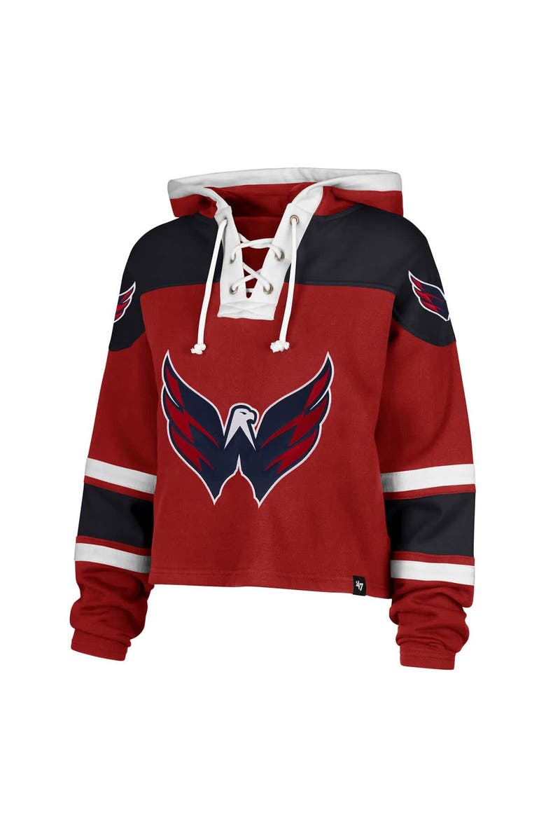 '47 Women's '47  Red Washington Capitals Cropped Lacer Hoodie, Alternate, color, Red