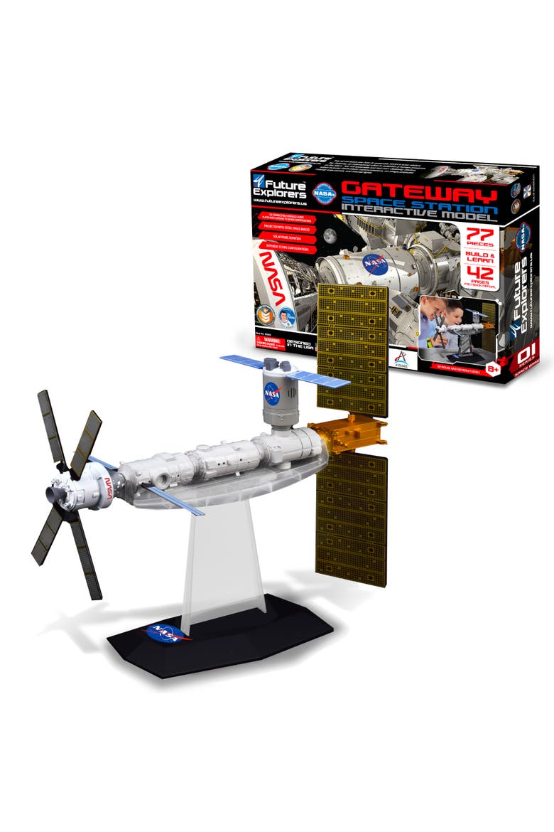 NASA Future Explorers - Gateway Space Station Interactive Model. Build & Learn STEM Education & Interactive Space Exploration For Kids. With Projector, Orion Capsule & Rotating Solar Panel!, Main, color, White
