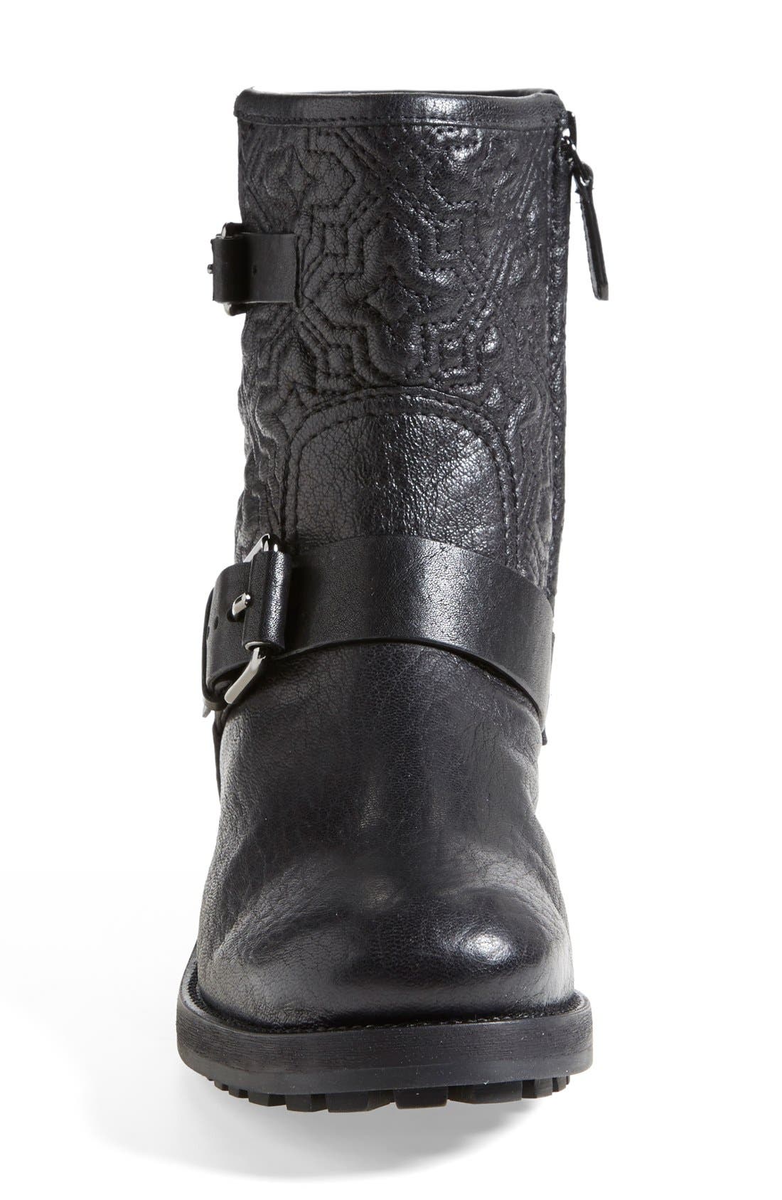 'Chrystie' Quilted Moto Boot, Alternate, color, BLACK