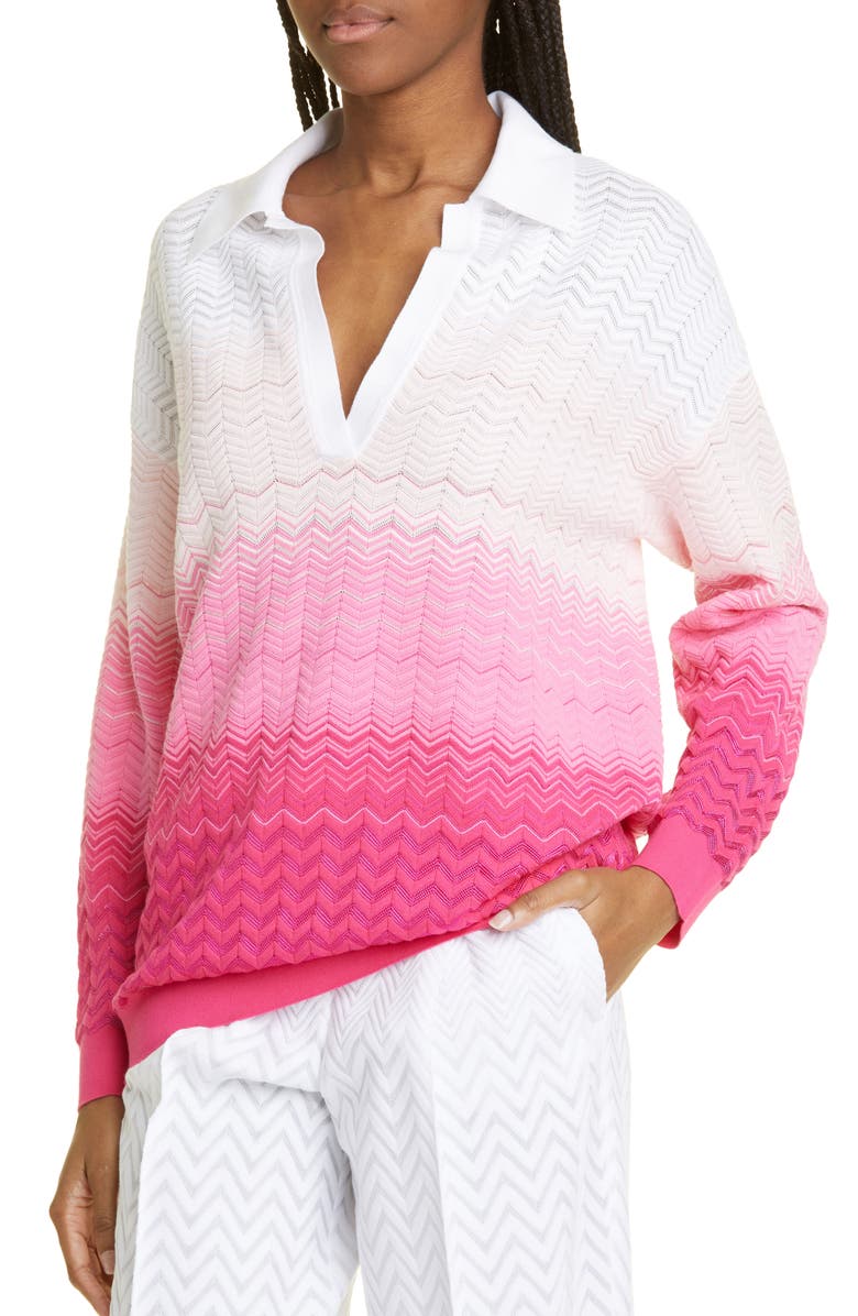 Missoni Zig Zag Cotton Blend Polo Sweater, Alternate, color, 