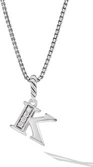 David Yurman Pavé Initial Pendant Necklace in Sterling Silver with Diamond