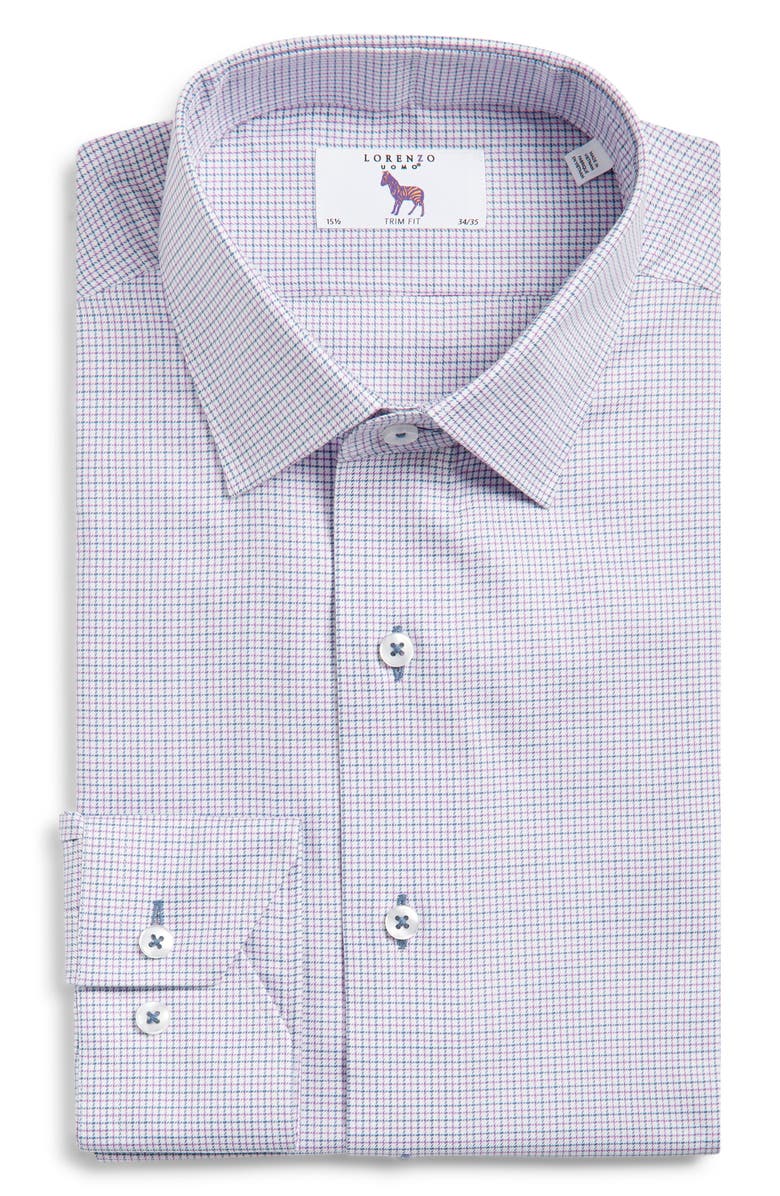 Lorenzo Uomo Trim Fit Mini Grid Textured Cotton Dress Shirt, Main, color, White/ Purple