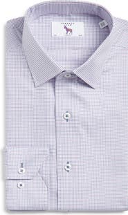 Lorenzo Uomo Trim Fit Mini Grid Textured Cotton Dress Shirt