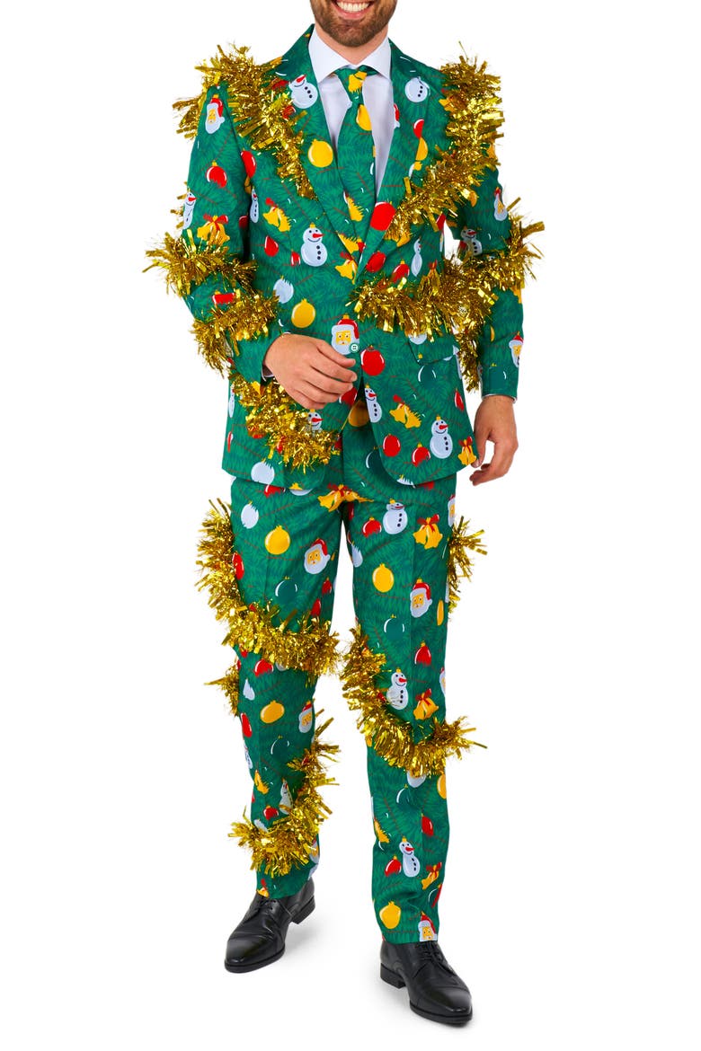 Christmas Tree Suit & Tie, Main, color, GREEN