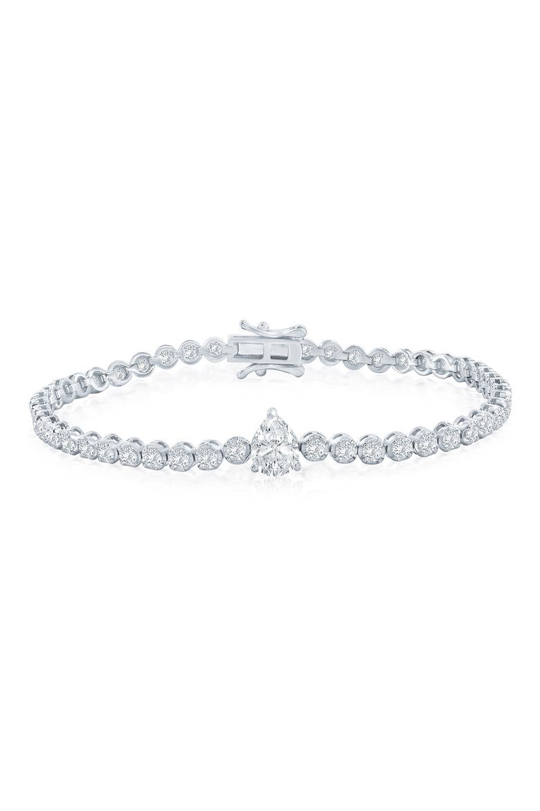 Pear & Round Cubic Zirconia Tennis Bracelet, Main, color, SILVER